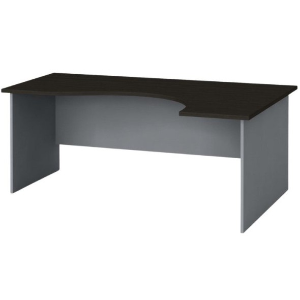 Rohový kancelársky pracovný stôl PRIMO FLEXI, zaoblený 180x120 cm, sivá / wenge, pravý