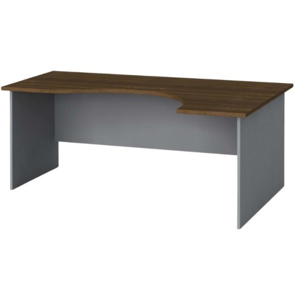 Rohový kancelársky pracovný stôl PRIMO FLEXI, zaoblený 180x120 cm, sivá / orech, pravý
