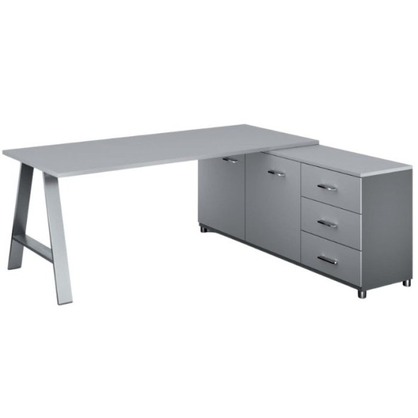Kancelársky pracovný stôl PRIMO STUDIO so skrinkou vpravo, doska 1800x800 mm, sivá