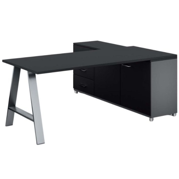 Kancelársky pracovný stôl PRIMO STUDIO so skrinkou vľavo, doska 1800x800 mm, grafitová