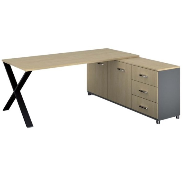 Kancelársky pracovný stôl PRIMO PROTEST so skrinkou vpravo, doska 1800x800 mm, sivá / breza