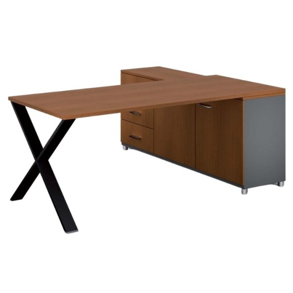 Kancelársky pracovný stôl PRIMO PROTEST so skrinkou vľavo, doska 1800x800 mm, sivá / čerešňa
