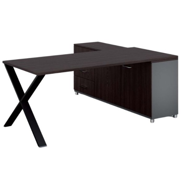 Kancelársky pracovný stôl PRIMO PROTEST so skrinkou vľavo, doska 1800x800 mm, sivá / wenge