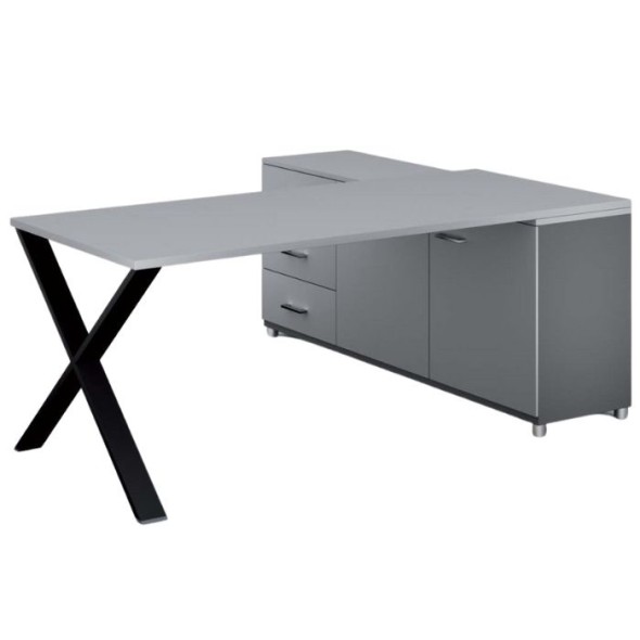 Kancelársky pracovný stôl PRIMO PROTEST so skrinkou vľavo, doska 1800x800 mm, dezén sivá