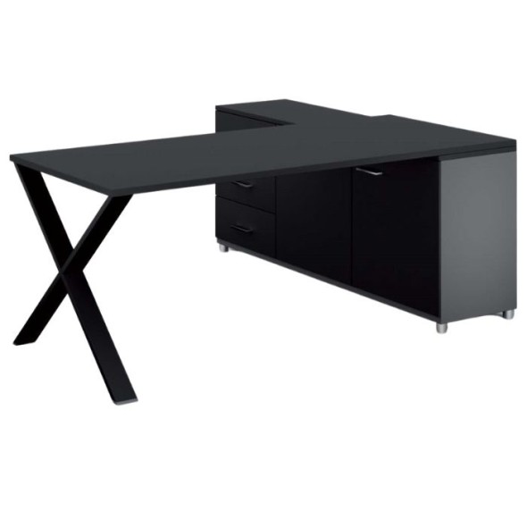 Kancelársky pracovný stôl PRIMO PROTEST so skrinkou vľavo, doska 1800x800 mm, grafitová