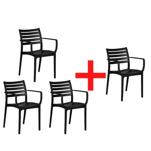 Plastová bistro stolička SLENDER, čierna, 3+1 ZADARMO