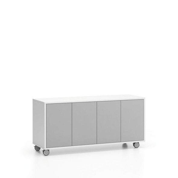 Pojazdná skrinka s dverami White LAYERS, 1200 x 400 x 575 mm, biela / sivá