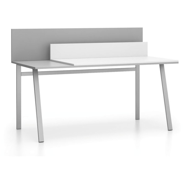 Kancelársky pracovný stôl SINGLE LAYERS, posuvná vrchná doska, s priehradkami, biela / sivá