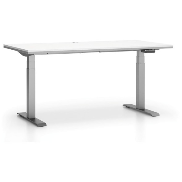 Kancelársky pracovný stôl SINGLE LAYERS bez priehradiek, nastaviteľné nohy, biela / sivá