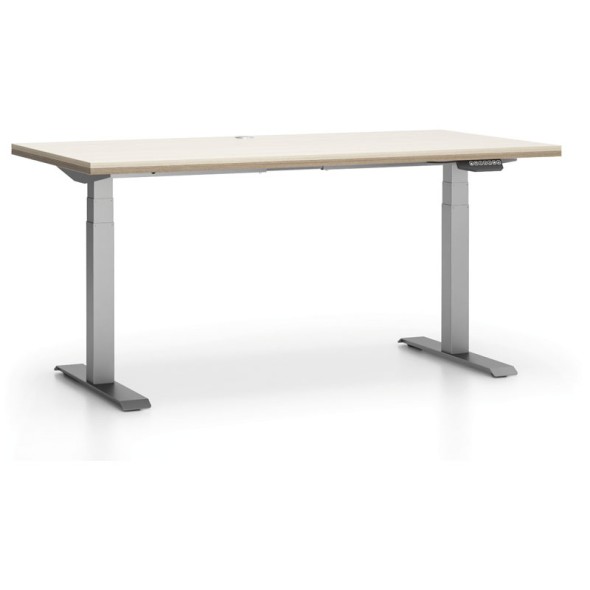 Kancelársky pracovný stôl SINGLE LAYERS bez priehradiek, nastaviteľné nohy, dub prírodný / dub morený