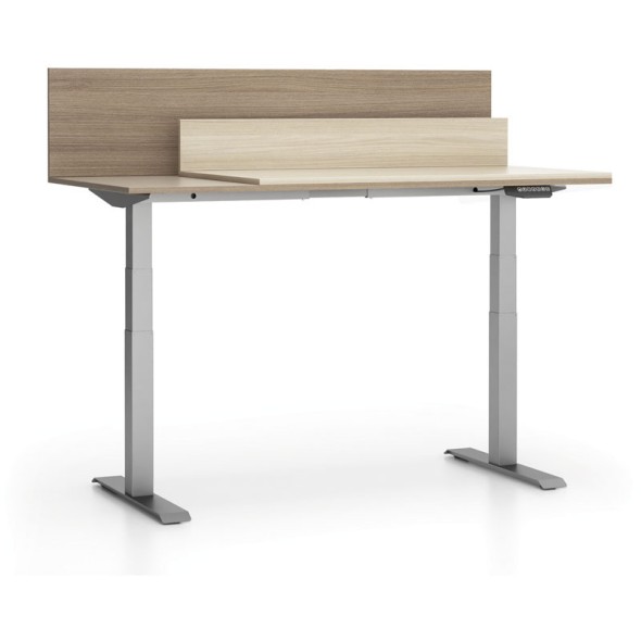 Kancelársky stôl SINGLE LAYERS, posuvná vrchná doska, s priehradkami, nastaviteľné nohy, dub prírodný / dub morený