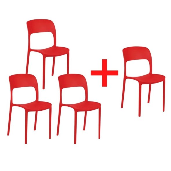 Jedálenská stolička REFRESCO, červená 3 + 1 ZADARMO