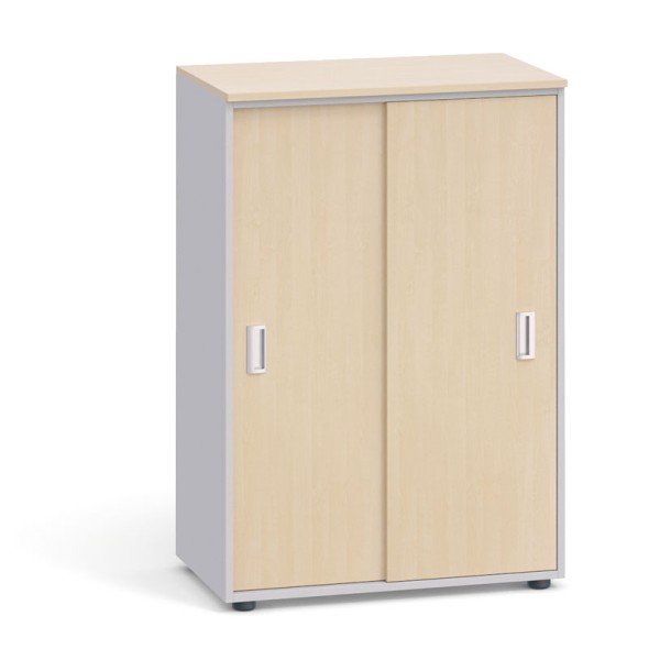 Kancelárska skriňa zasúvacie dvere, 1087x800x420 mm, sivá / breza