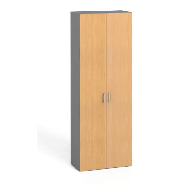 Kancelárska skriňa s dverami KOMBI, 5 polic, 2233 x 800 x 400 mm, sivá / buk