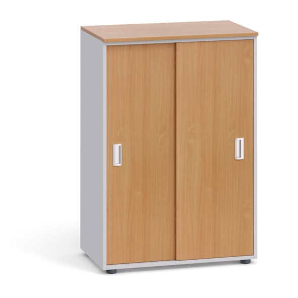 Kancelárska skriňa zasúvacie dvere, 1087x800x420 mm, sivá / buk