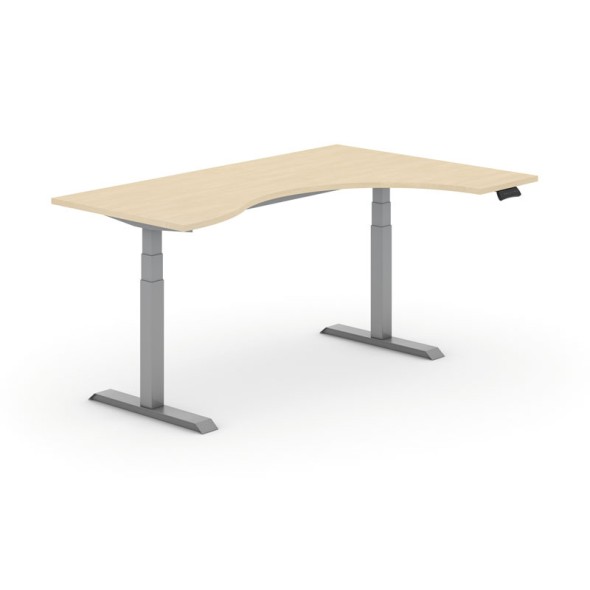 Výškovo nastaviteľný stôl PRIMO ADAPT, elektrický, 1800x1200x625-1275 mm, ergonomický pravý, breza, sivá podnož