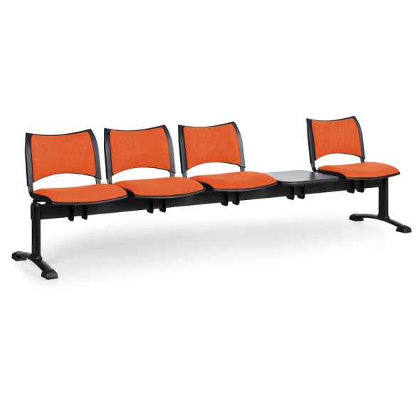Čalúnená lavice do čakární SMART, 4-sedadlo + stolík, oranžová, čierne nohy