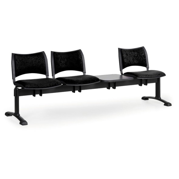 Čalúnená lavice do čakární SMART, 3-sedadlo + stolík, čierna, čierne nohy