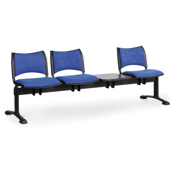 Čalúnená lavice do čakární SMART, 3-sedadlo + stolík, modrá, čierne nohy