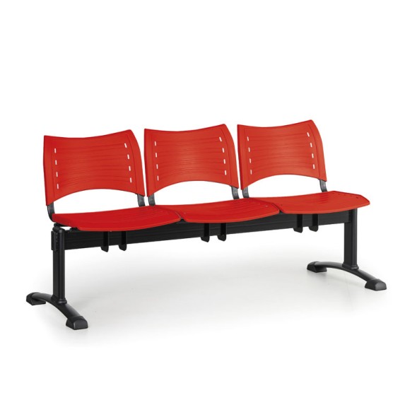 Plastová lavice do čakární VISIO, 3-sedadlo, červená, čierne nohy