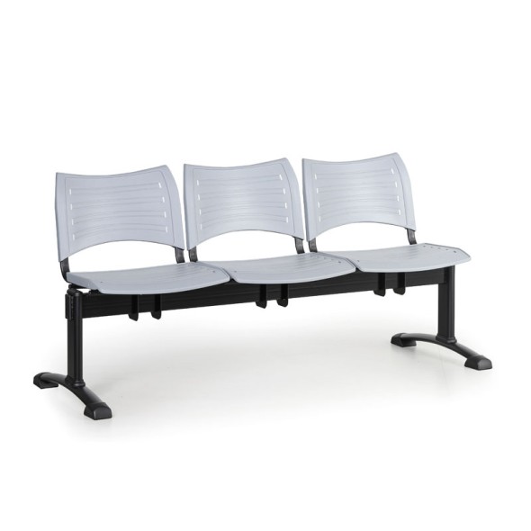 Plastová lavice do čakární VISIO, 3-sedadlo, sivá, čierne nohy