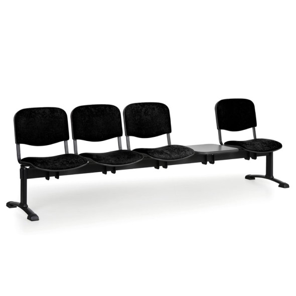 Čalúnená lavice do čakární VIVA, 4-sedadlo + stolík, čierna, čierne nohy