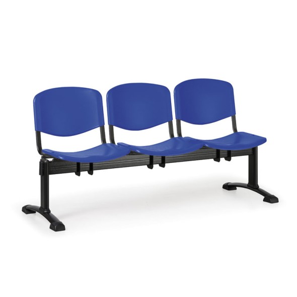 Plastová lavice do čakární ISO, 3-sedadlo, modrá, čierne nohy