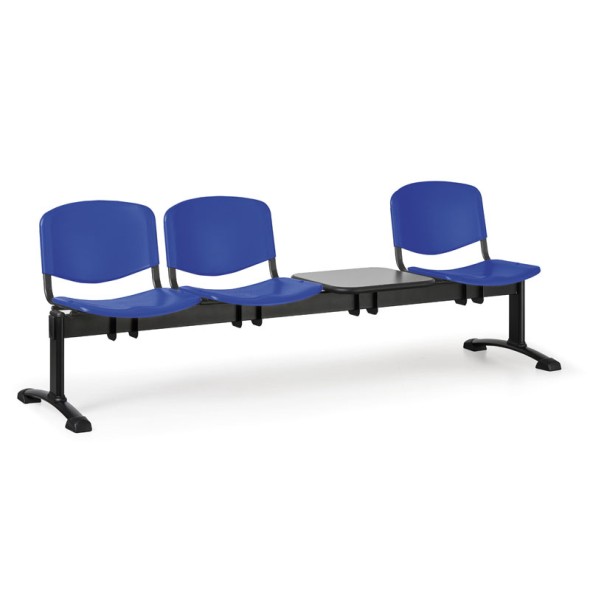 Plastová lavice do čakární ISO, 3-sedadlo + stolík, modrá, čierne nohy