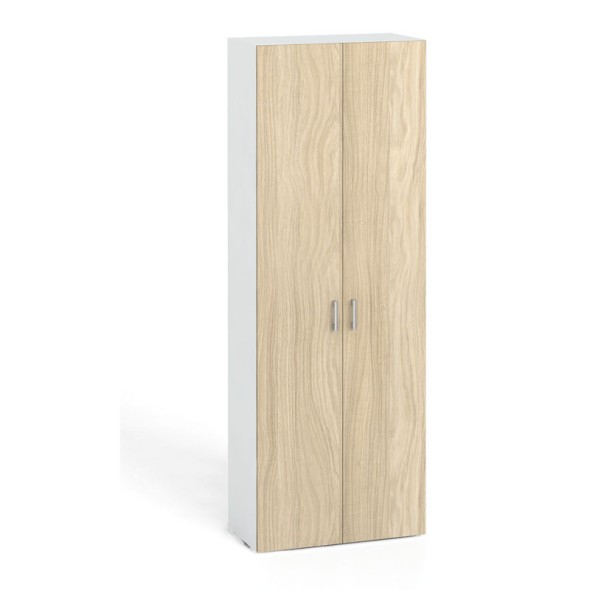 Kancelárska skriňa s dverami KOMBI, 5 polic, 2233 x 800 x 400 mm, biela / dub prírodný