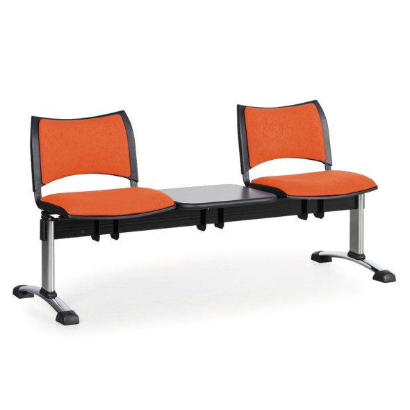 Čalúnená lavice do čakární SMART, 2-sedadlo + stolík, oranžová, chrómované nohy
