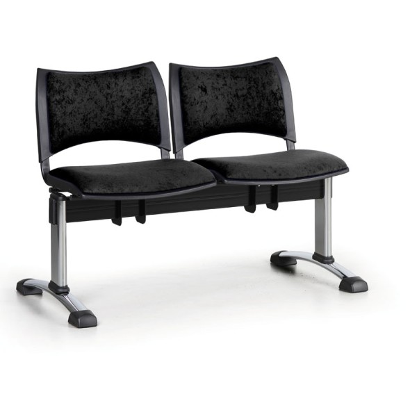 Čalúnená lavice do čakární SMART, 2-sedadlo, čierna, chrómované nohy