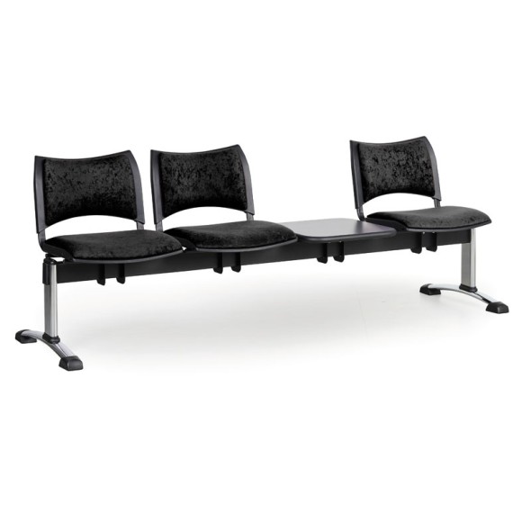 Čalúnená lavice do čakární SMART, 3-sedadlo + stolík, čierna, chrómované nohy