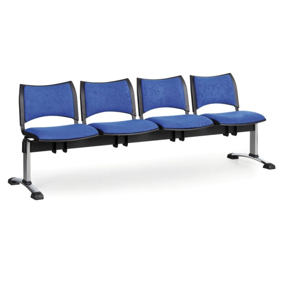 Čalúnená lavice do čakární SMART, 4-sedadlo, modrá, chrómované nohy