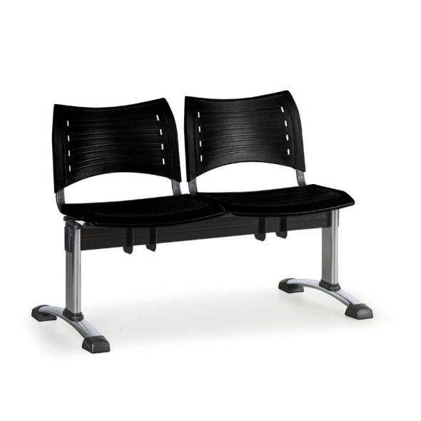 Plastová lavice do čakární VISIO, 2-sedadlo, čierna, chrómované nohy