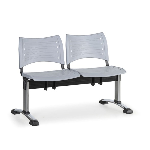 Plastová lavice do čakární VISIO, 2-sedadlo, sivá, chrómované nohy