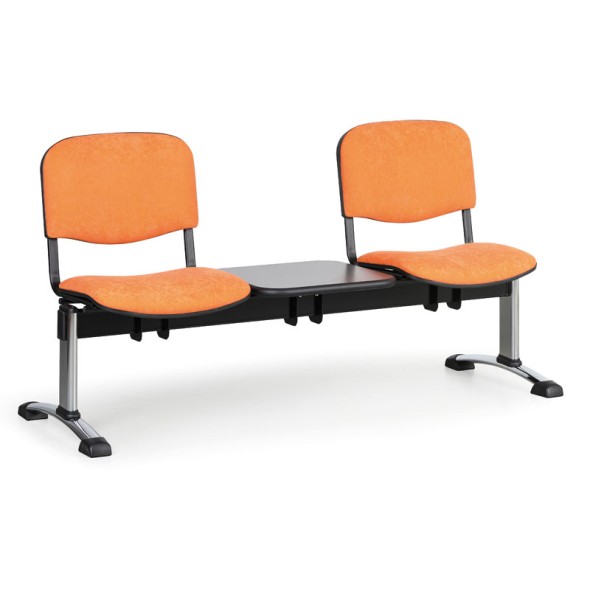 Čalúnená lavice do čakární VIVA, 2-sedadlo + stolík, oranžová, chrómované nohy