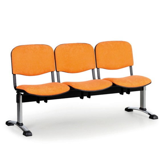 Čalúnená lavice do čakární VIVA, 3-sedadlo, oranžová, chrómované nohy