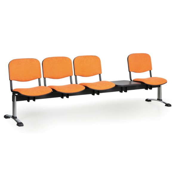 Čalúnená lavice do čakární VIVA, 4-sedadlo + stolík, oranžová, chrómované nohy