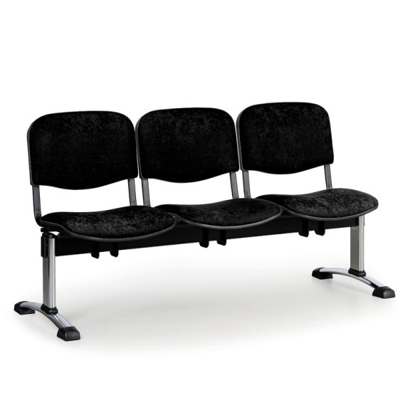 Čalúnená lavice do čakární VIVA, 3-sedadlo, čierna, chrómované nohy