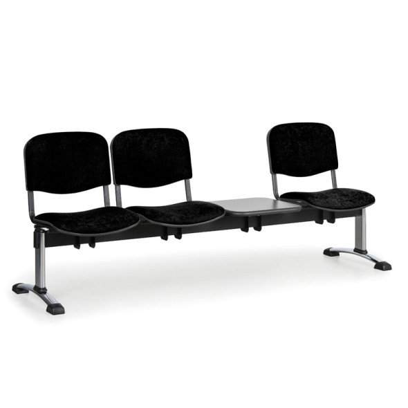 Čalúnená lavice do čakární VIVA, 3-sedadlo + stolík, čierna, chrómované nohy