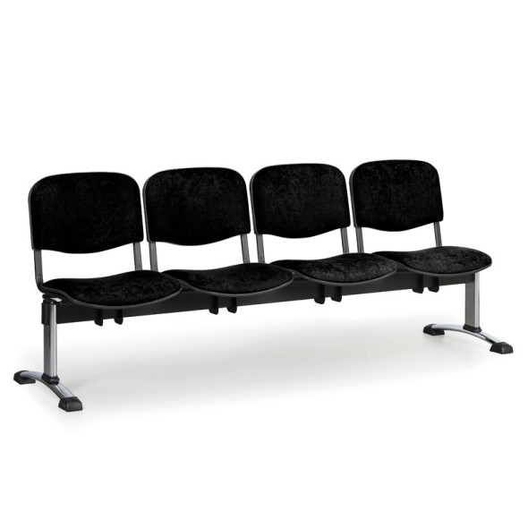 Čalúnená lavice do čakární VIVA, 4-sedadlo, čierna, chrómované nohy