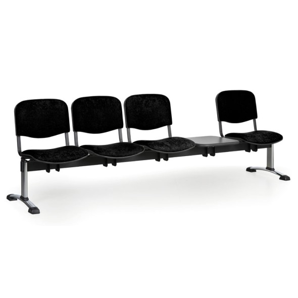 Čalúnená lavice do čakární VIVA, 4-sedadlo + stolík, čierna, chrómované nohy