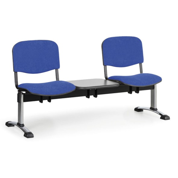 Čalúnená lavice do čakární VIVA, 2-sedadlo + stolík, modrá, chrómované nohy
