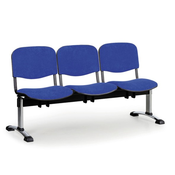 Čalúnená lavice do čakární VIVA, 3-sedadlo, modrá, chrómované nohy