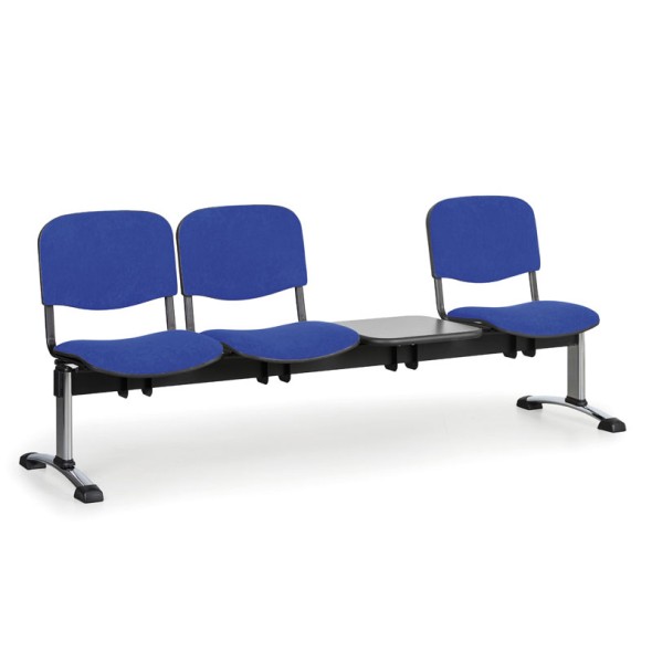 Čalúnená lavice do čakární VIVA, 3-sedadlo + stolík, modrá, chrómované nohy
