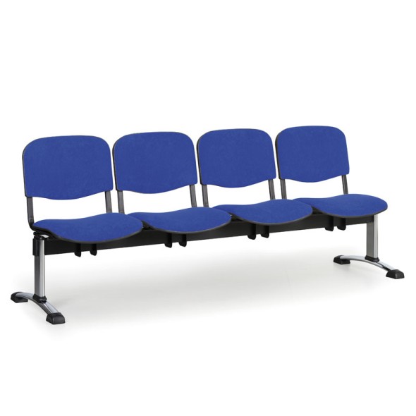 Čalúnená lavice do čakární VIVA, 4-sedadlo, modrá, chrómované nohy