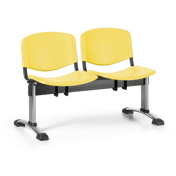 Plastová lavice do čakární ISO, 2-sedák, žltá, chrómované nohy