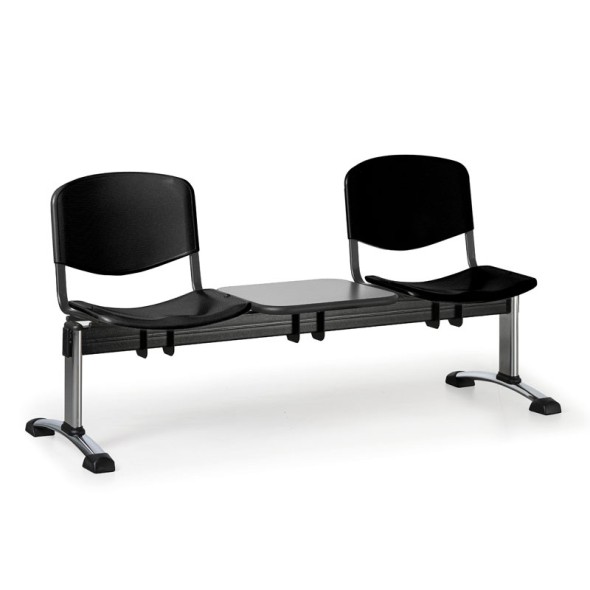Plastová lavice do čakární ISO, 2-sedadlo + stolík, čierna, chrómované nohy