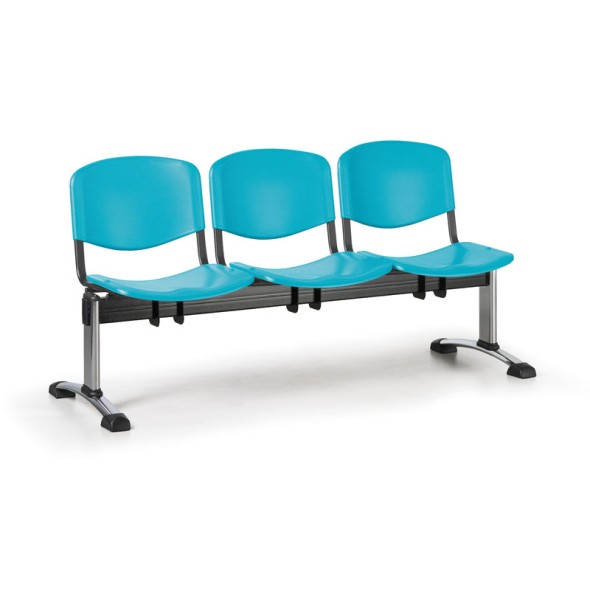 Plastová lavice do čakární ISO, 3-sedadlo, zelená, chrómované nohy