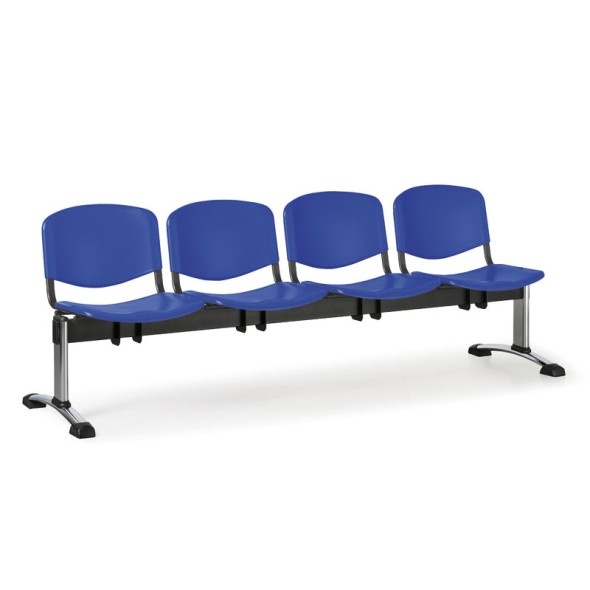 Plastová lavice do čakární ISO, 4-sedadlo, modrá, chrómované nohy